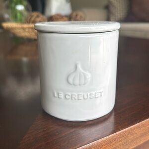 Le Creuset White Ceramic Storage Jar Signature Garlic Keeper
